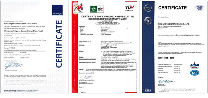 bluesign, TUV ve ISO14001 sertifikaları