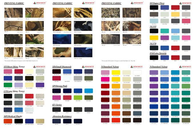 Nam Liong fornisce tessuti da 100 a 200 colori da abbinare ai fogli di neoprene per creare i colori più raffinati per il tuo prodotto.